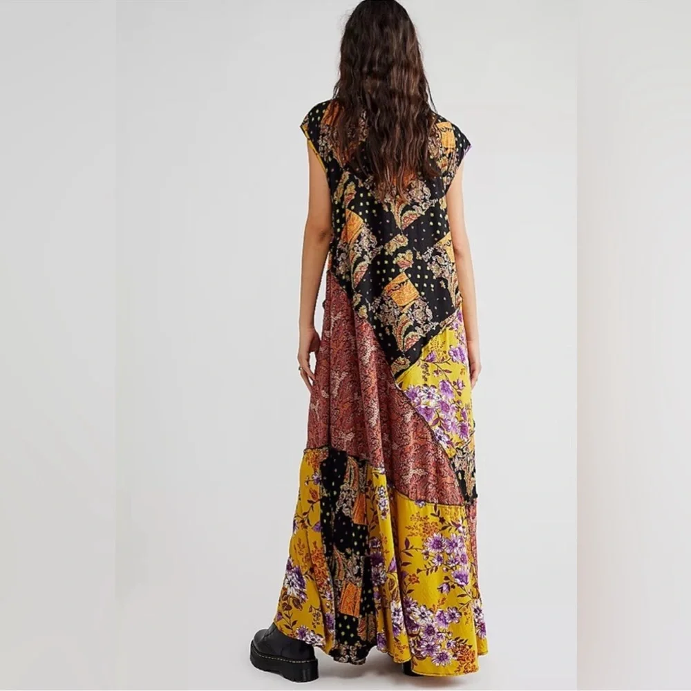 Free People Desert Flower Patchwork Maxi Dress With Pockets